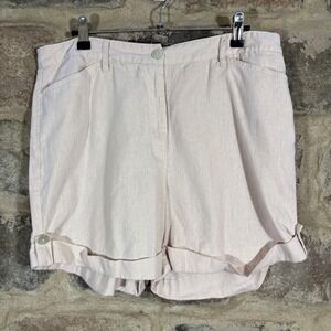 Charlie Paige Womens Linen Blend Cuffed‎ Shorts Casual Light Tan L Summer